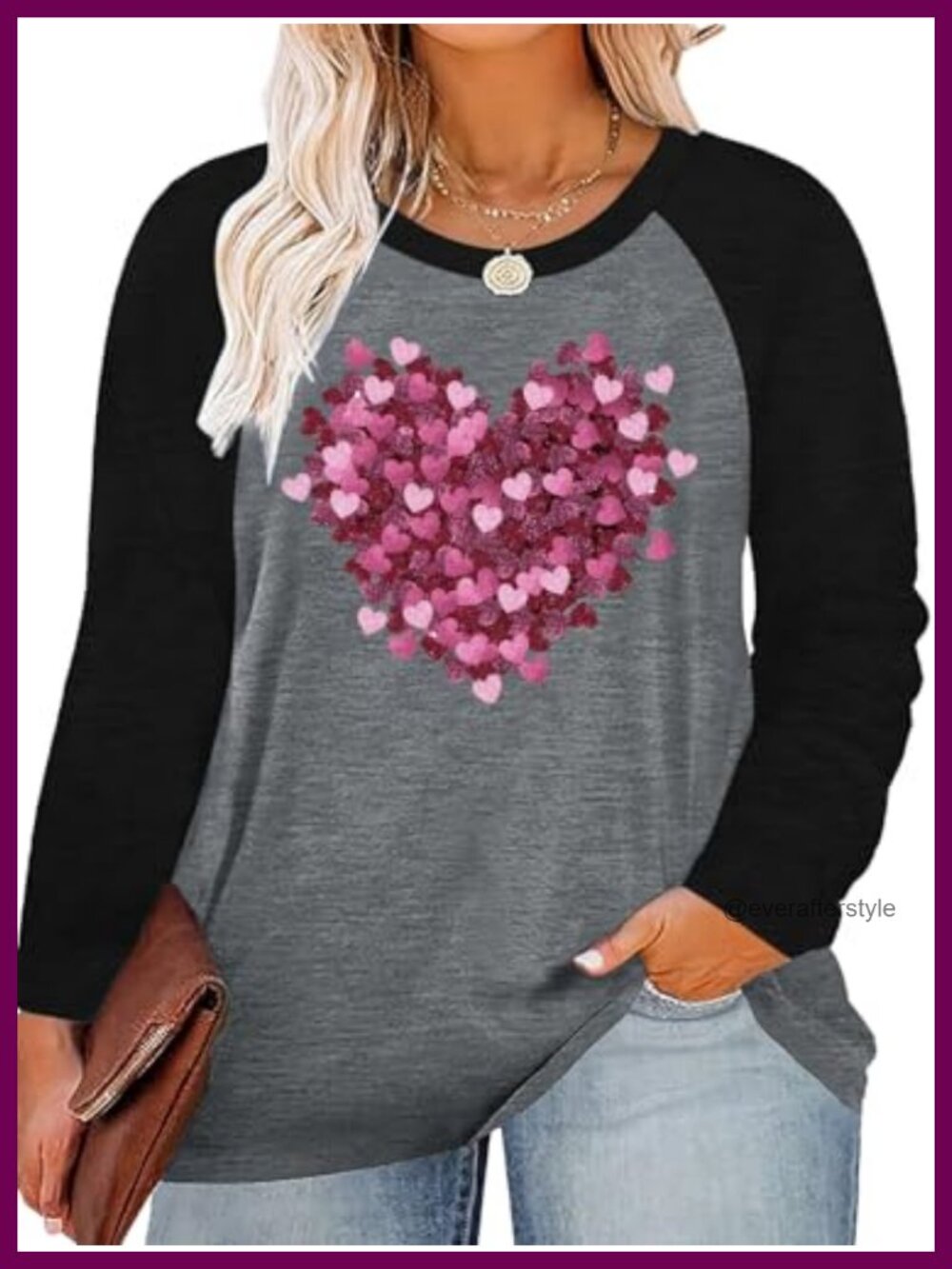 Women Plus Size Buffalo Plaid Heart Graphic Long Sleeve Tee